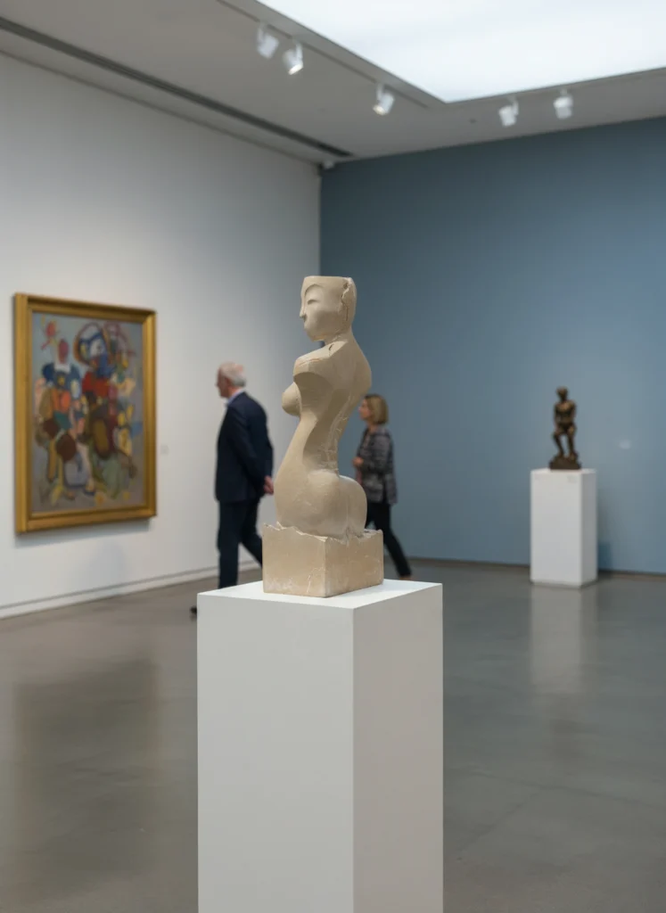 Perséfone sobre una peana en una sala de exposición