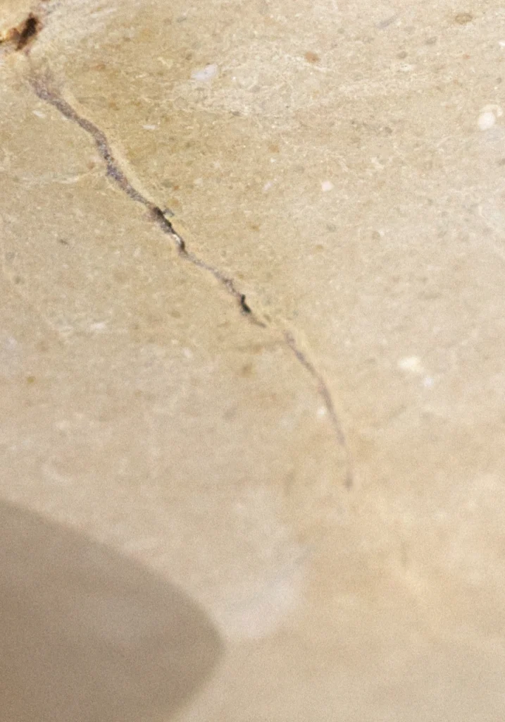 Perséfone, detalle de la superficie y las vetas del Crema Marfil