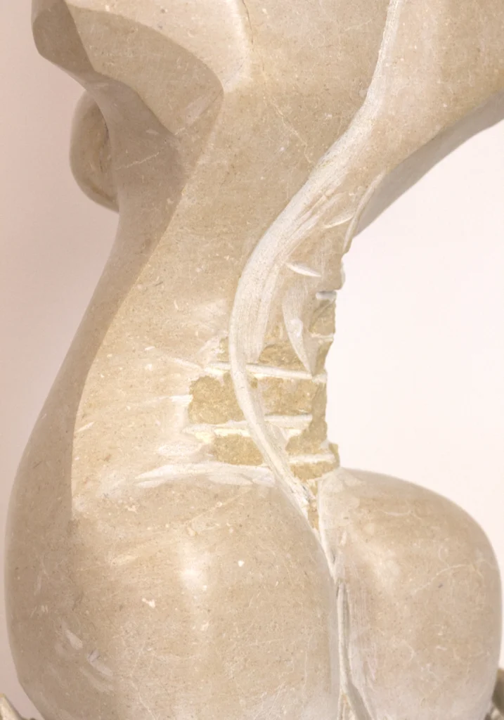 Perséfone, detalle de la espalda y la zona de piedra natural
