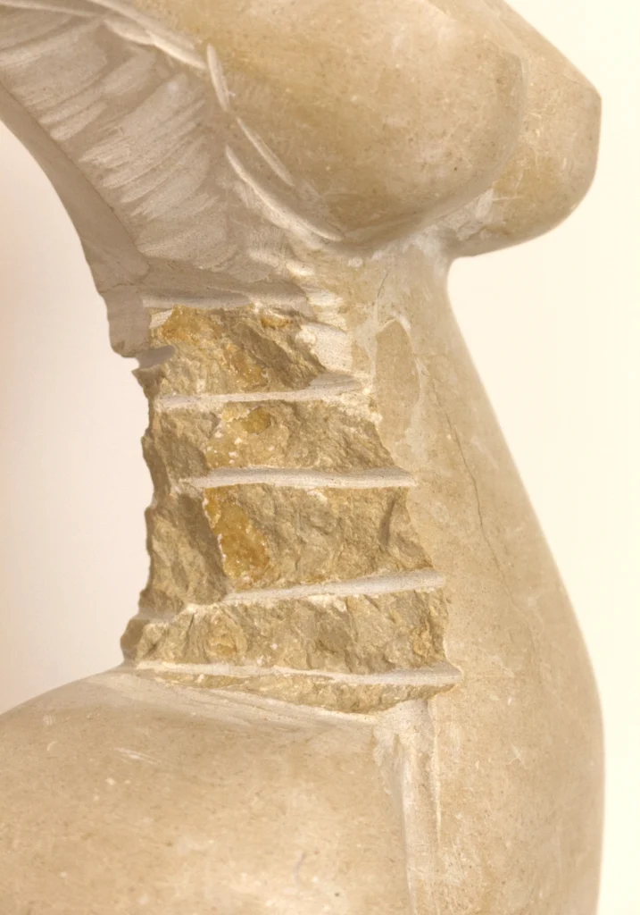 Perséfone, detalle de la piedra sin tallar en el costado
