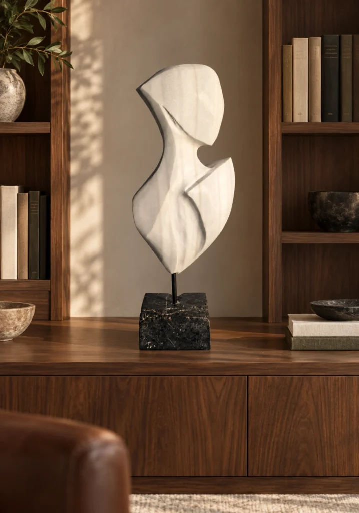 Resiliencia en un interior doméstico, sobre un mueble de madera